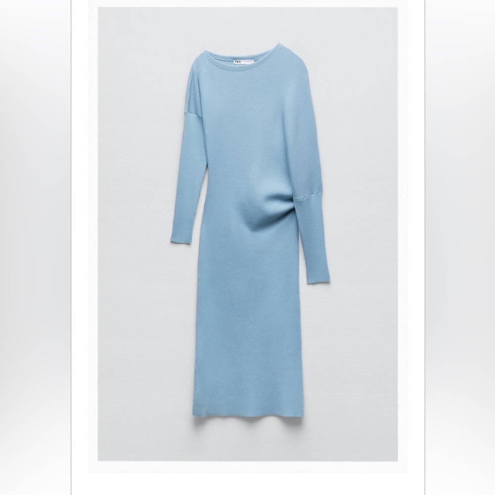 Sale ⭐️ Zara RIB KNIT ASYMMETRIC DRESS 👗 👜 
BLUE / GRAY